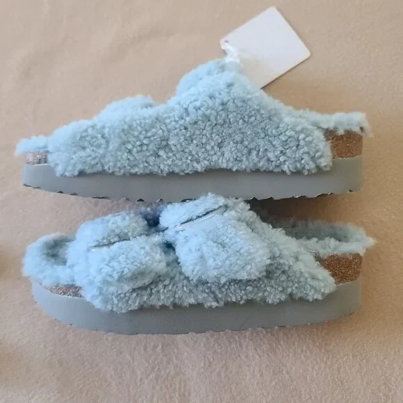 Birkenstock Papillio Arizona Big Buckle Shearling Sandal Blue US 6 EU 37 NWOB - Picture 5 of 8